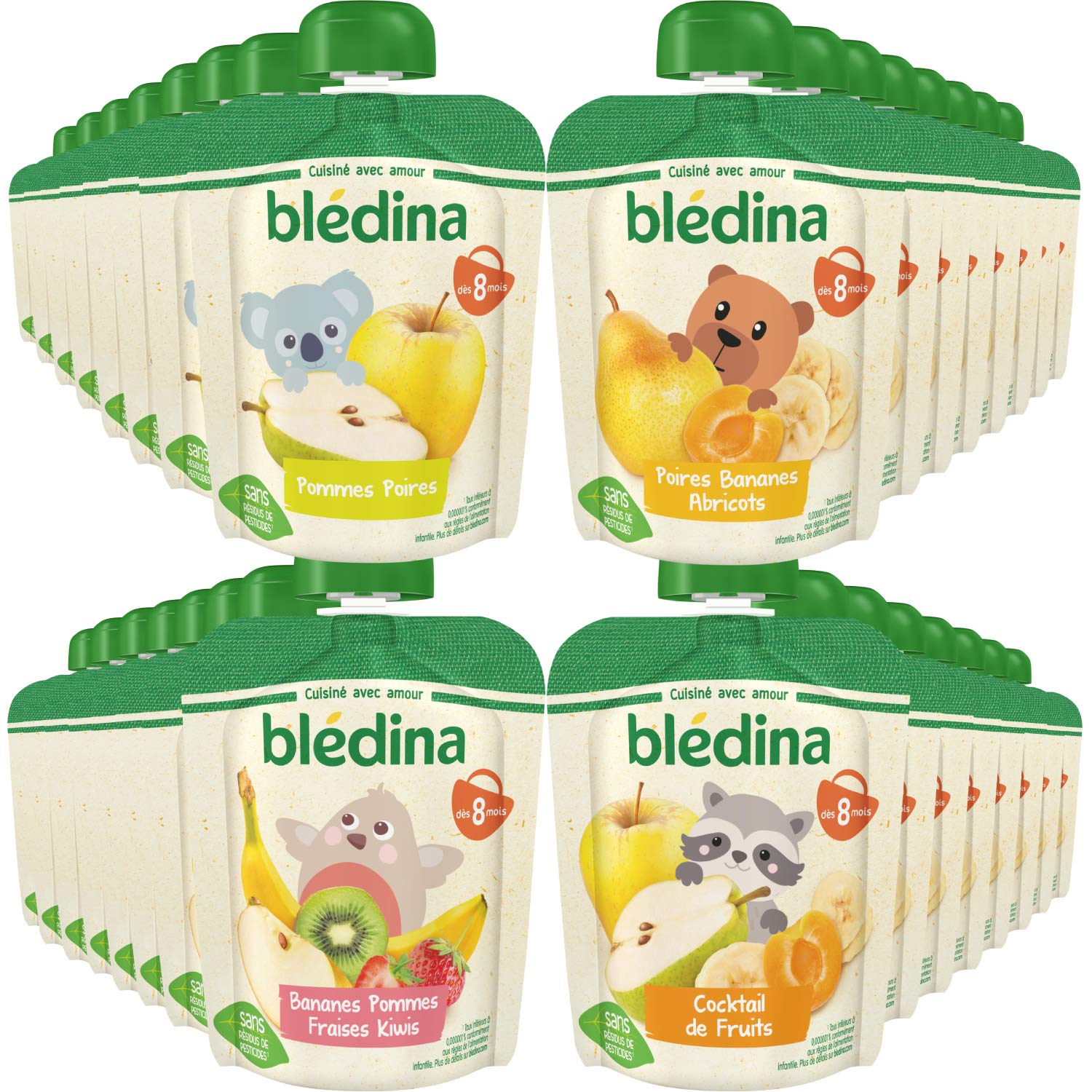 Blédina Gourdes Purées Fruits Cocktail 8 Mois 90g x32 sans Sucres