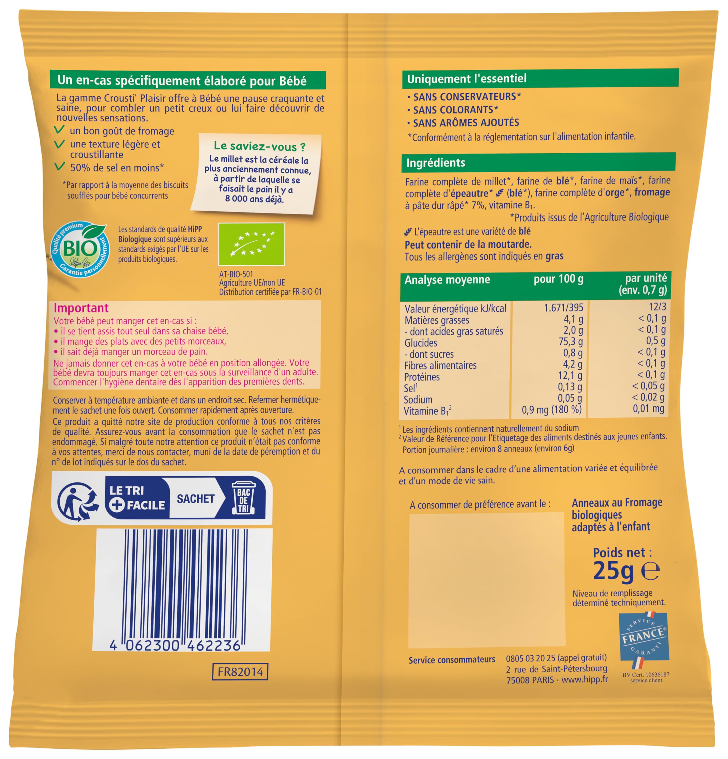 HiPP Goûters Anneaux Fromage Bio 25 g Parmesan