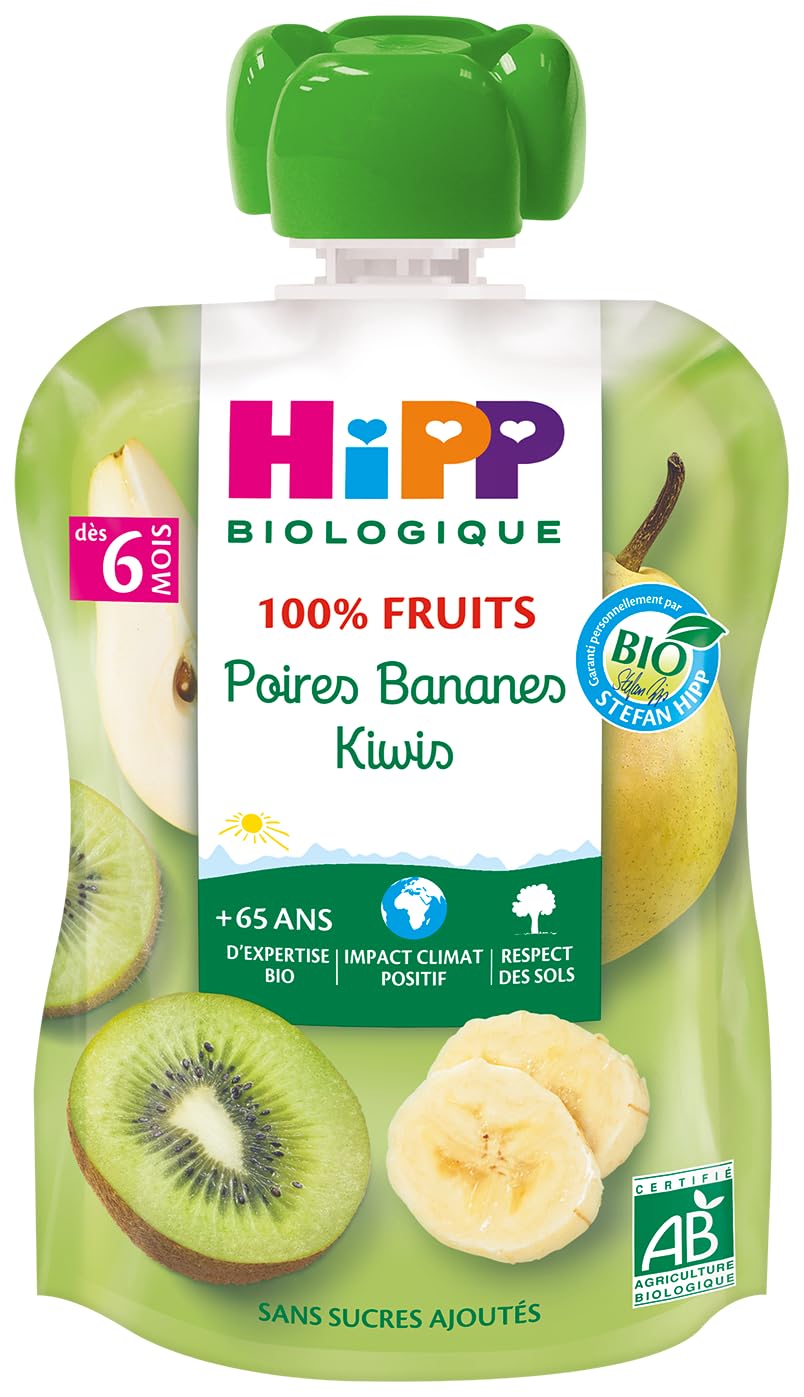 HIPP Fruits en gourdes compotes poires bananes kiwis 6x90g