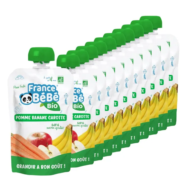 France Bébé Gourdes compote Pomme Banane Carotte 10x100g