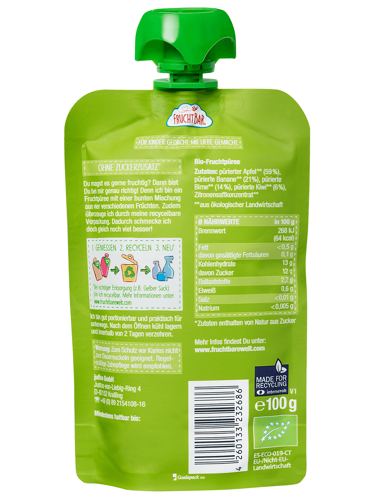 FruchtBar Bio Quetschies Kiwi Pomme Poire Banane gourde bébé bio