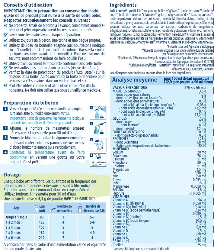 HiPP Combiotic Lait 1 lait nourrisson 0-6 mois 3x800g bio