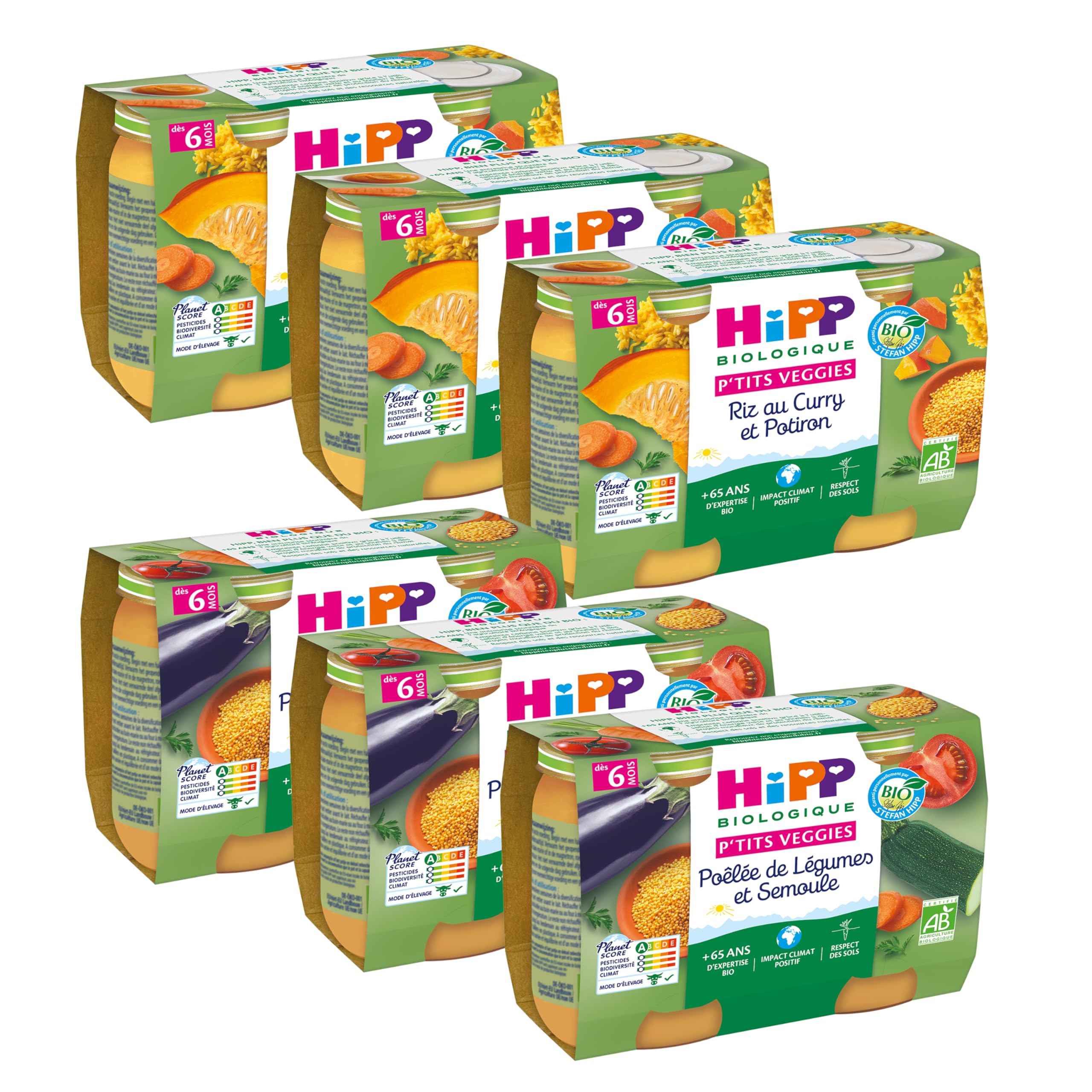 HiPP P'tits Veggies pot légumes semoule riz curry 6 mois 12x190g