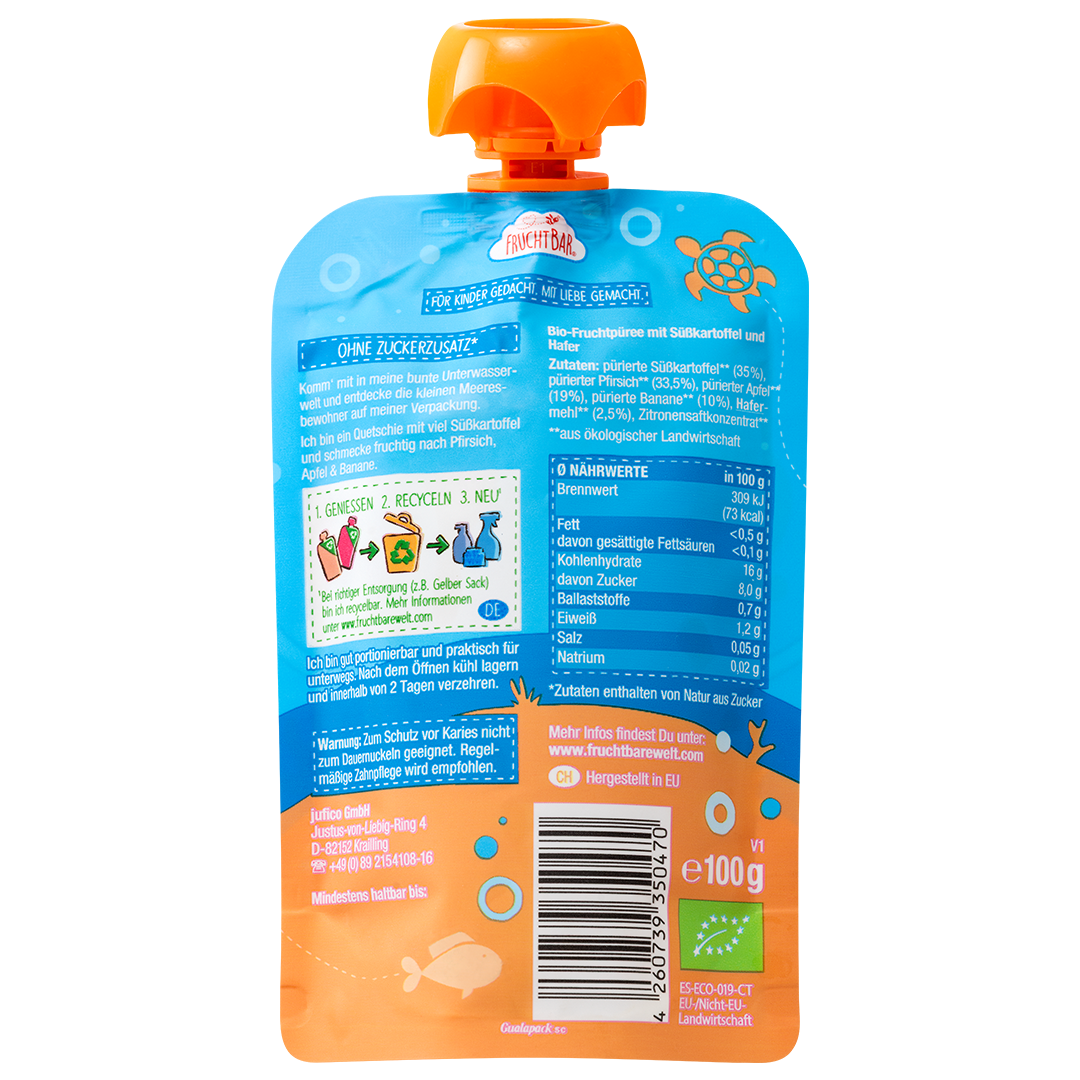 FruchtBar Bio Quetschies Unterwasserwelt compote pêche 6 mois