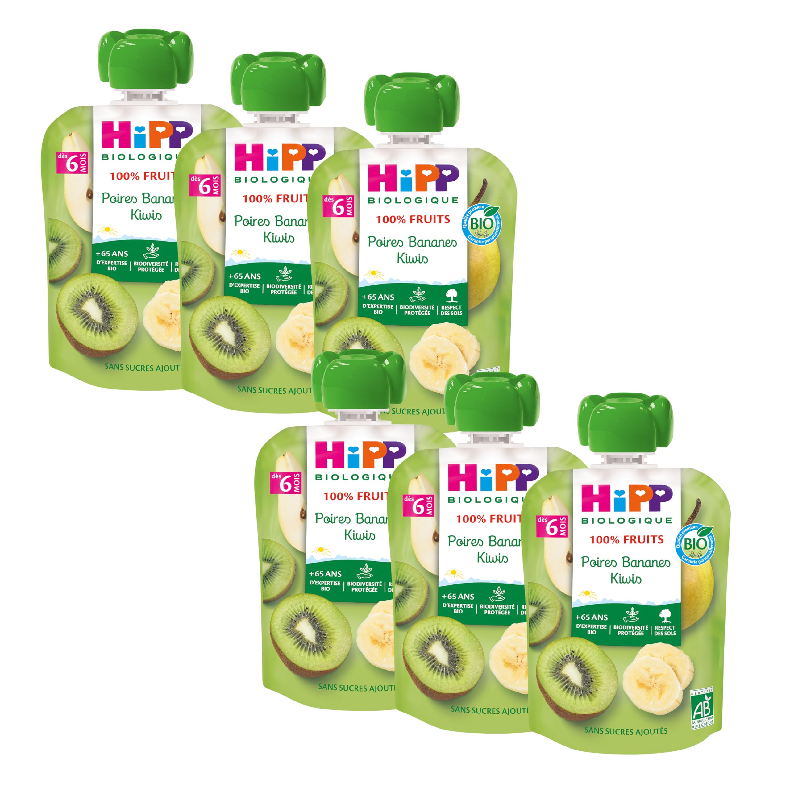 HIPP Fruits en gourdes compotes poires bananes kiwis 6x90g