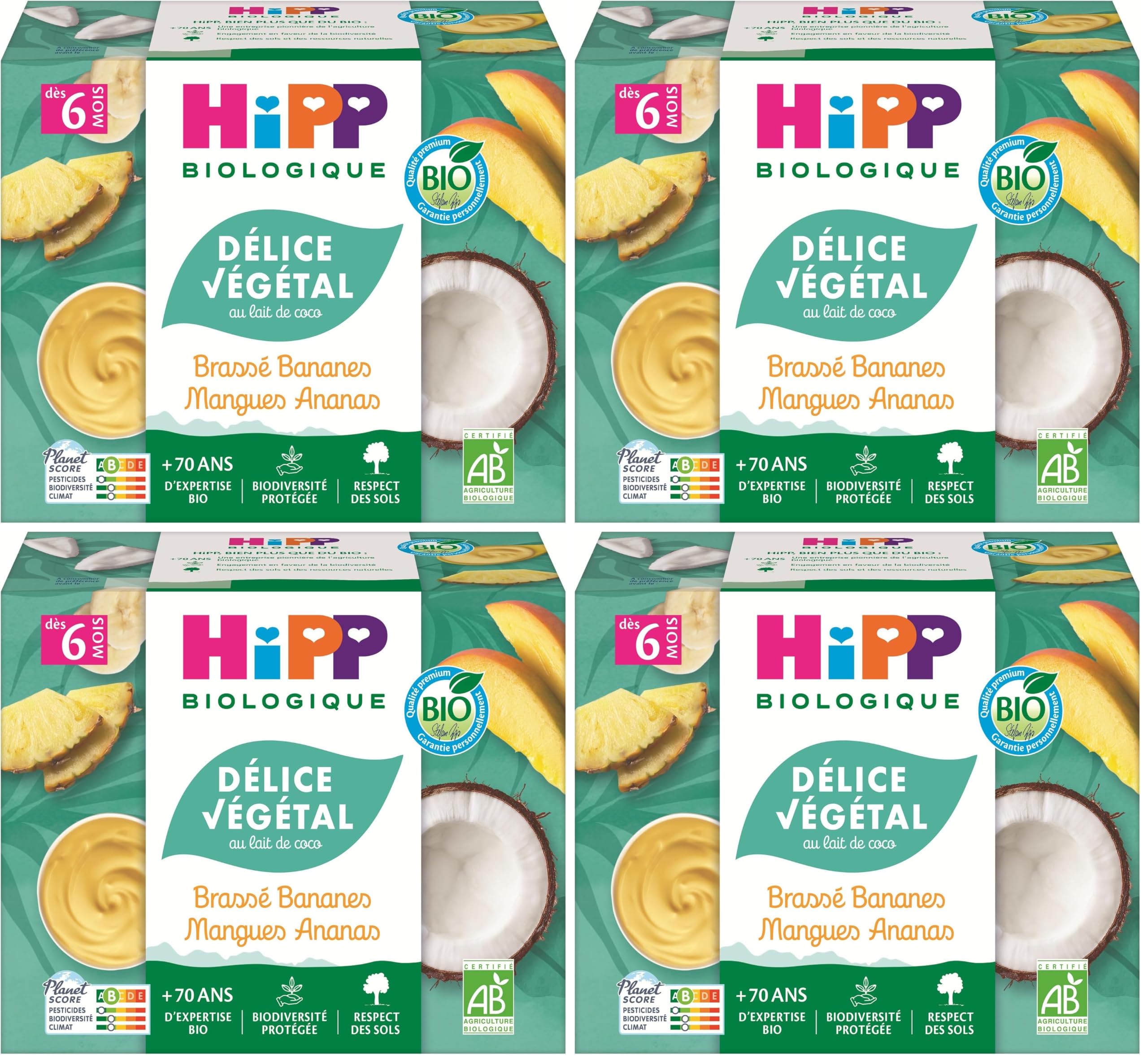 HiPP Fruits en coupelles banane cacao coco dessert 4x100g