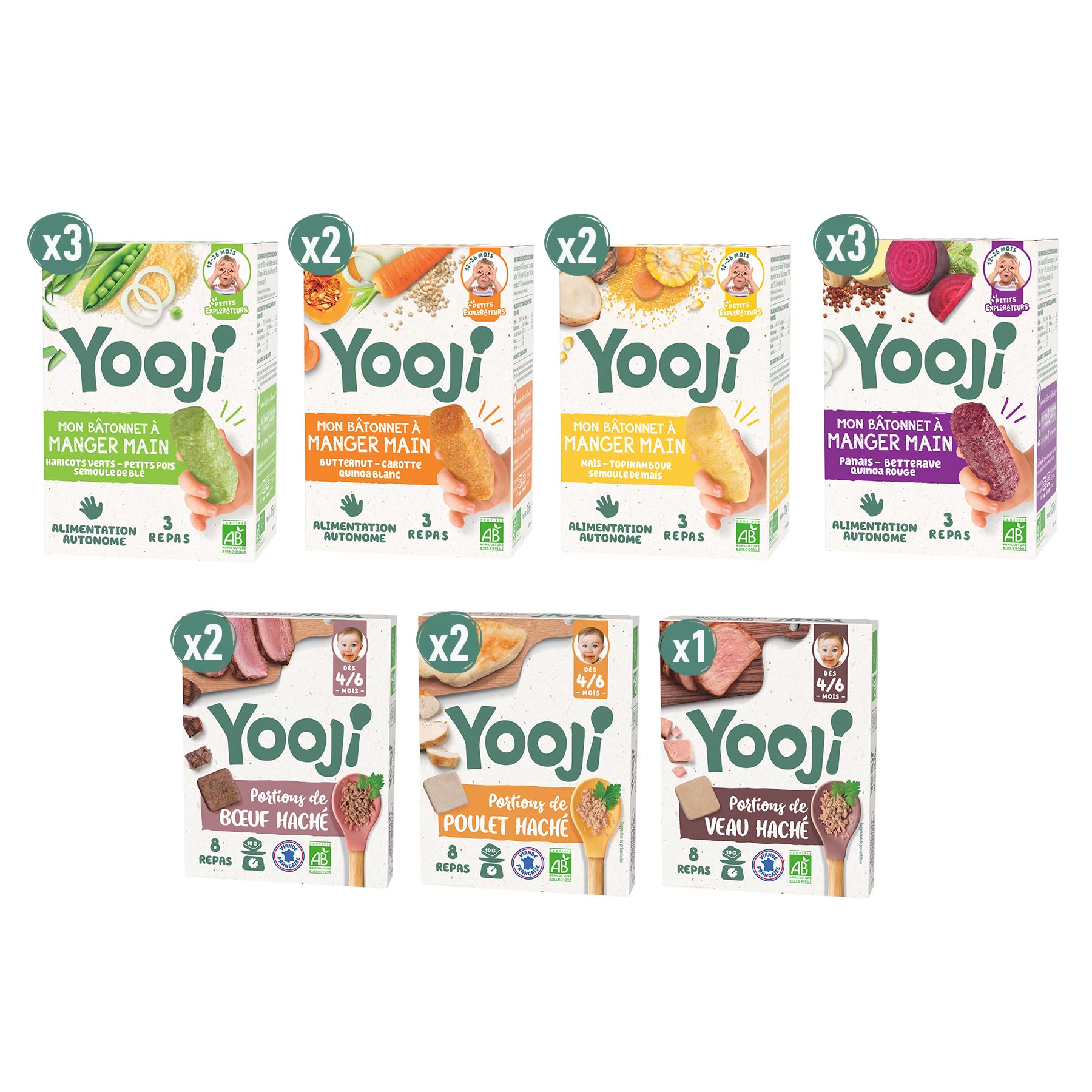 Yooji Bâtonnets repas bio légumes protéines manger-main 30 repas