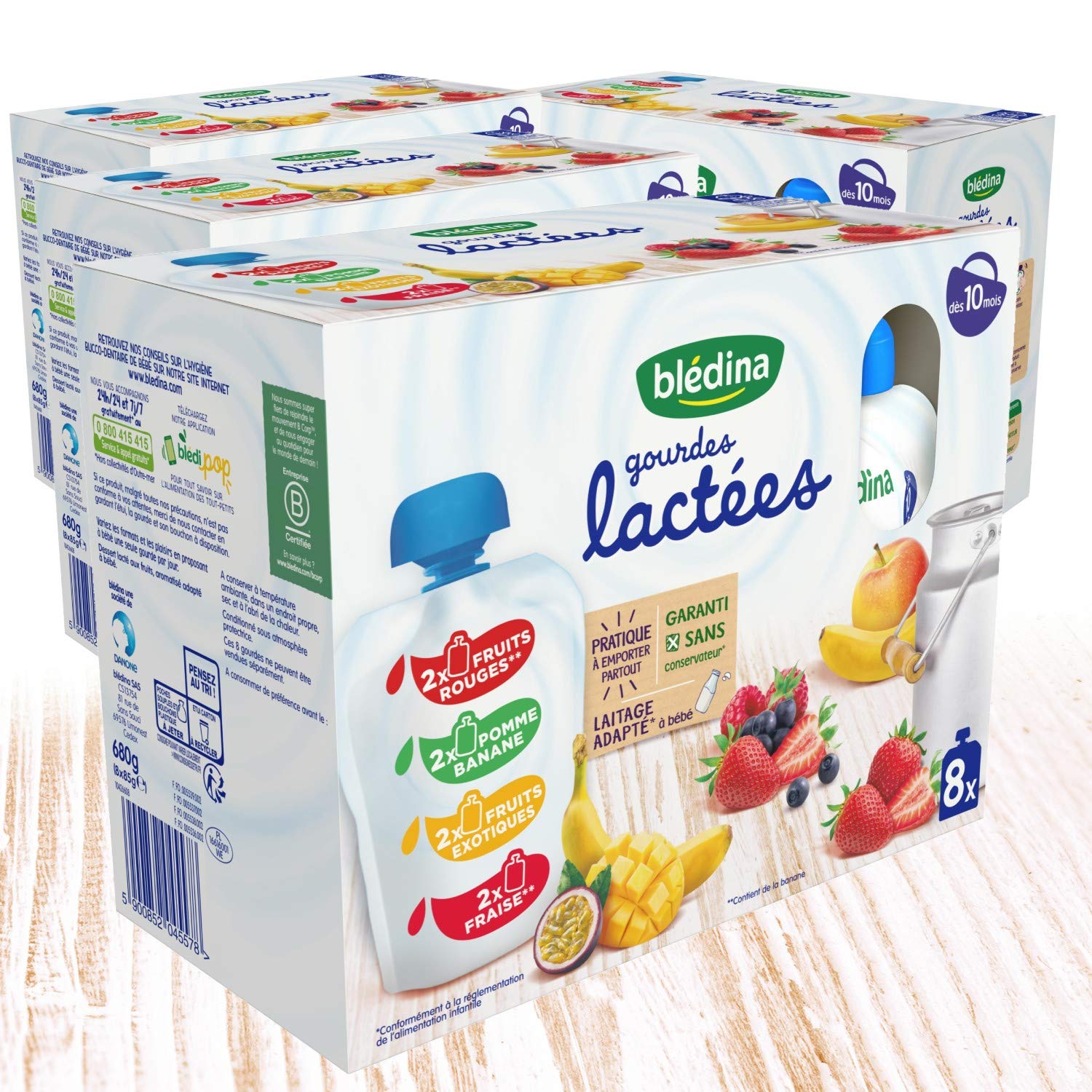 Blédina Blédine Fruits gourdes lactées 10 mois 32x85g 4 parfums