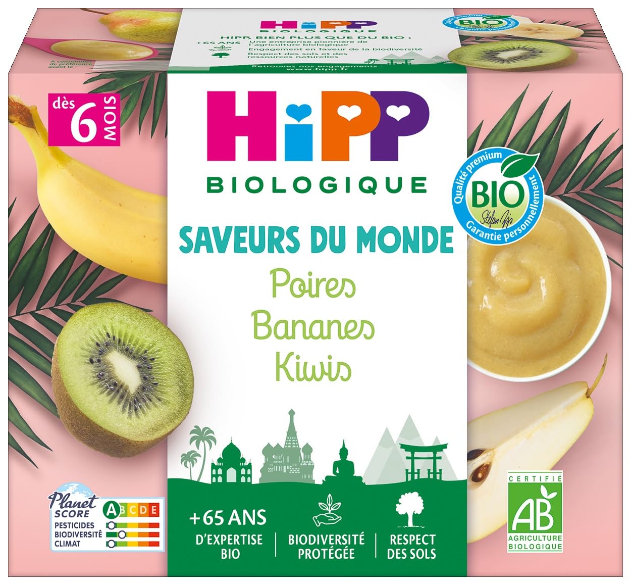 HiPP Fruits en coupelles Bananes Poires Mangues 4x100g bio