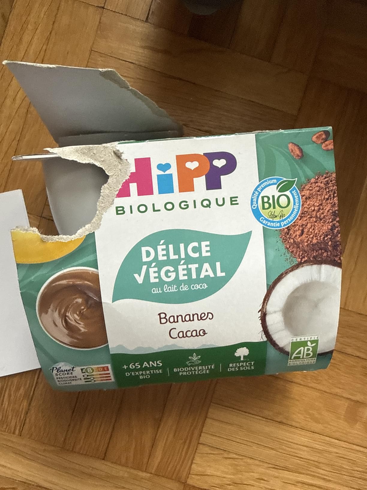 HiPP Fruits en coupelles banane cacao coco dessert 4x100g