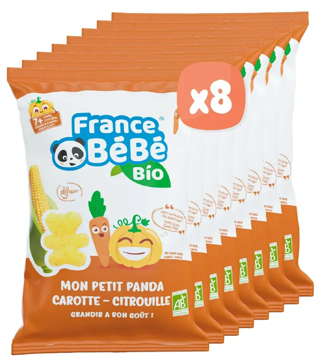 France Bébé Maïs Soufflé Biscuit Bébé Carotte 8x25g Vegan