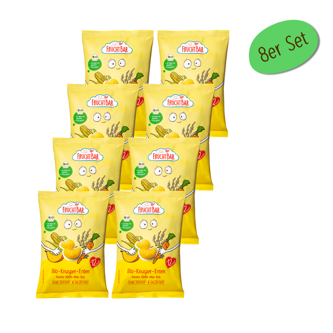 FruchtBar Bio Snacks Knusper Enten snack riz maïs carotte