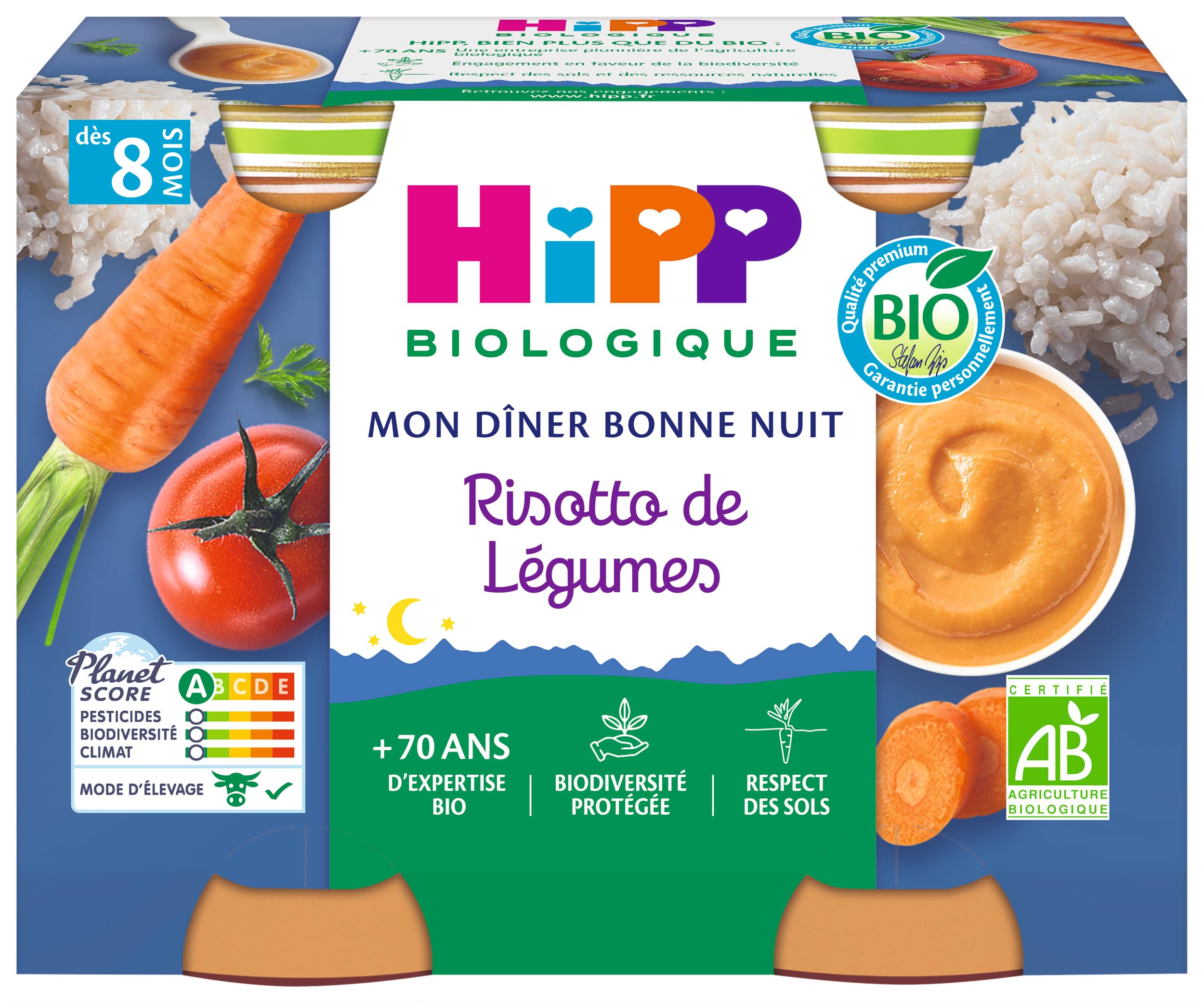 HiPP Menus du Soir Risotto de Légumes Petit Pot 190 g Bio