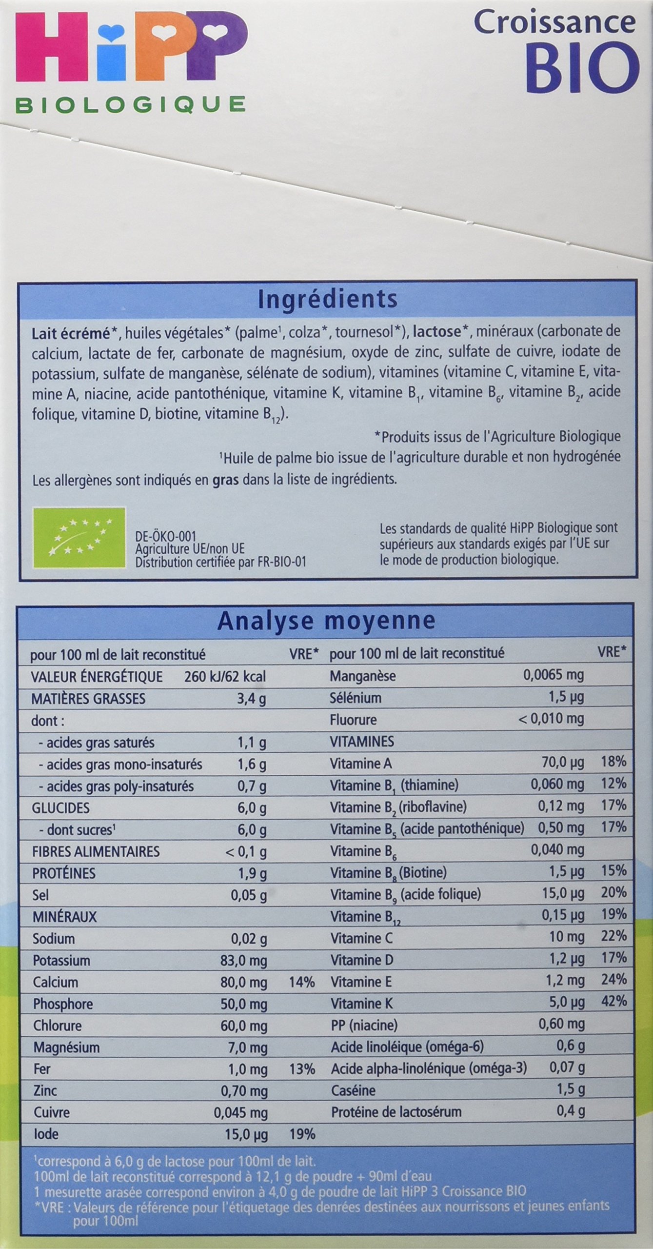 HiPP Lait 3 Croissance Bio Dès 10 Mois 4 x 800 g