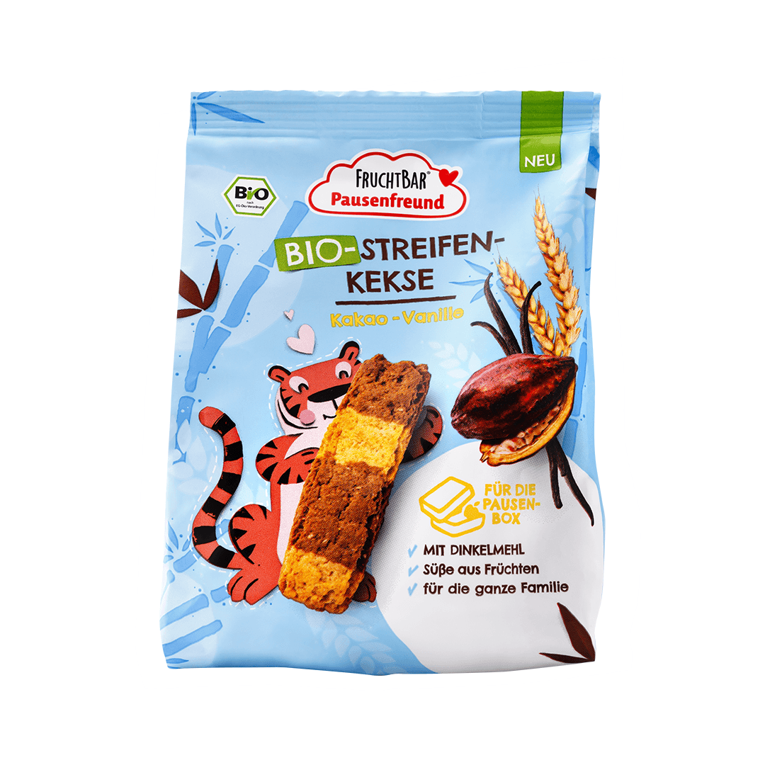 FruchtBar Bio Kekse Streifen Kekse biscuit cacao vanille pièce