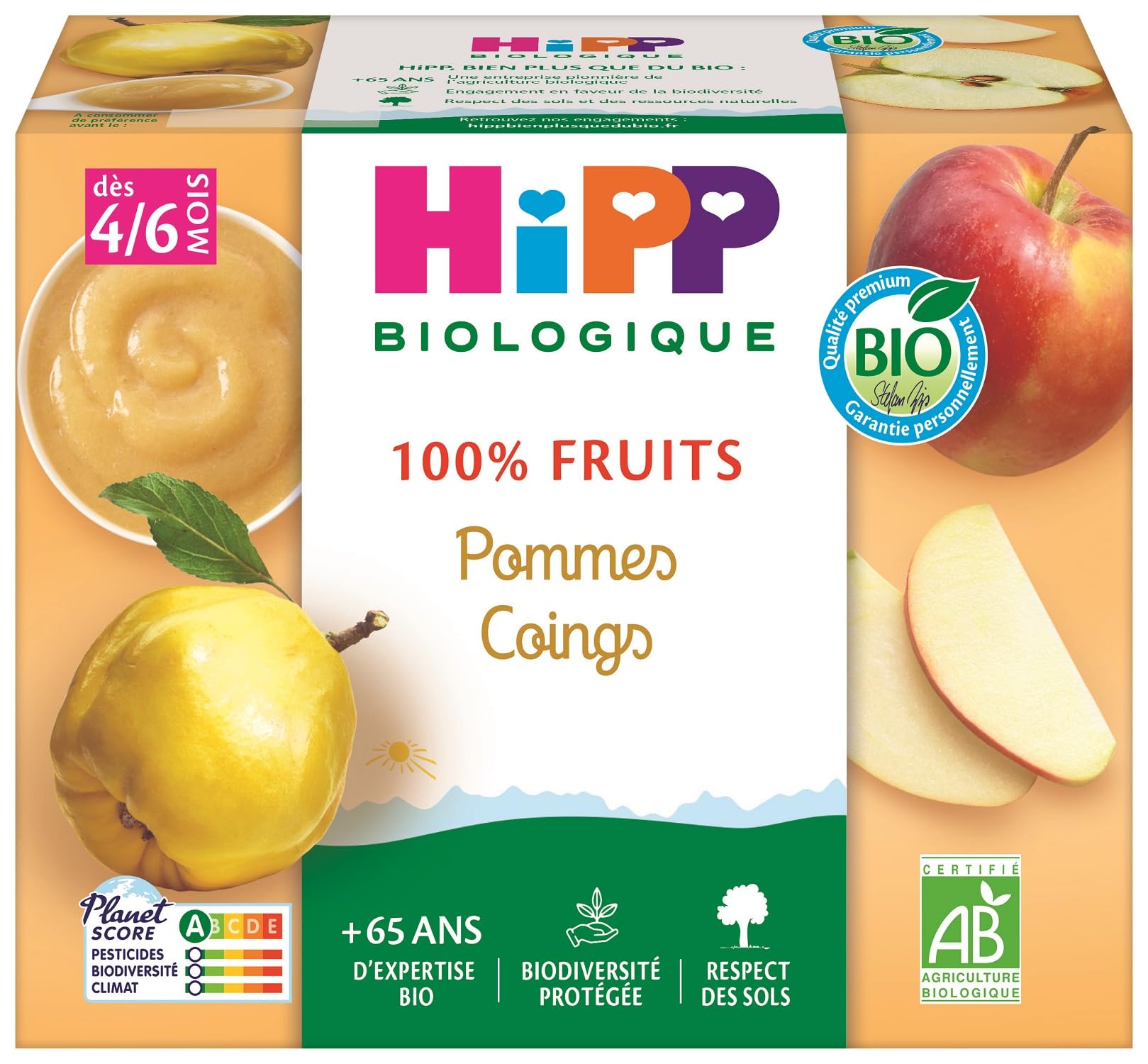 HiPP Pommes Coings Compote Bébé 6x4x100g Dès 4 Mois Bio