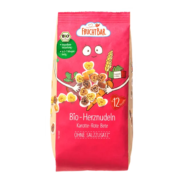 FruchtBar Bio Nudeln Herznudeln Carotte pâtes bio dès 12 mois
