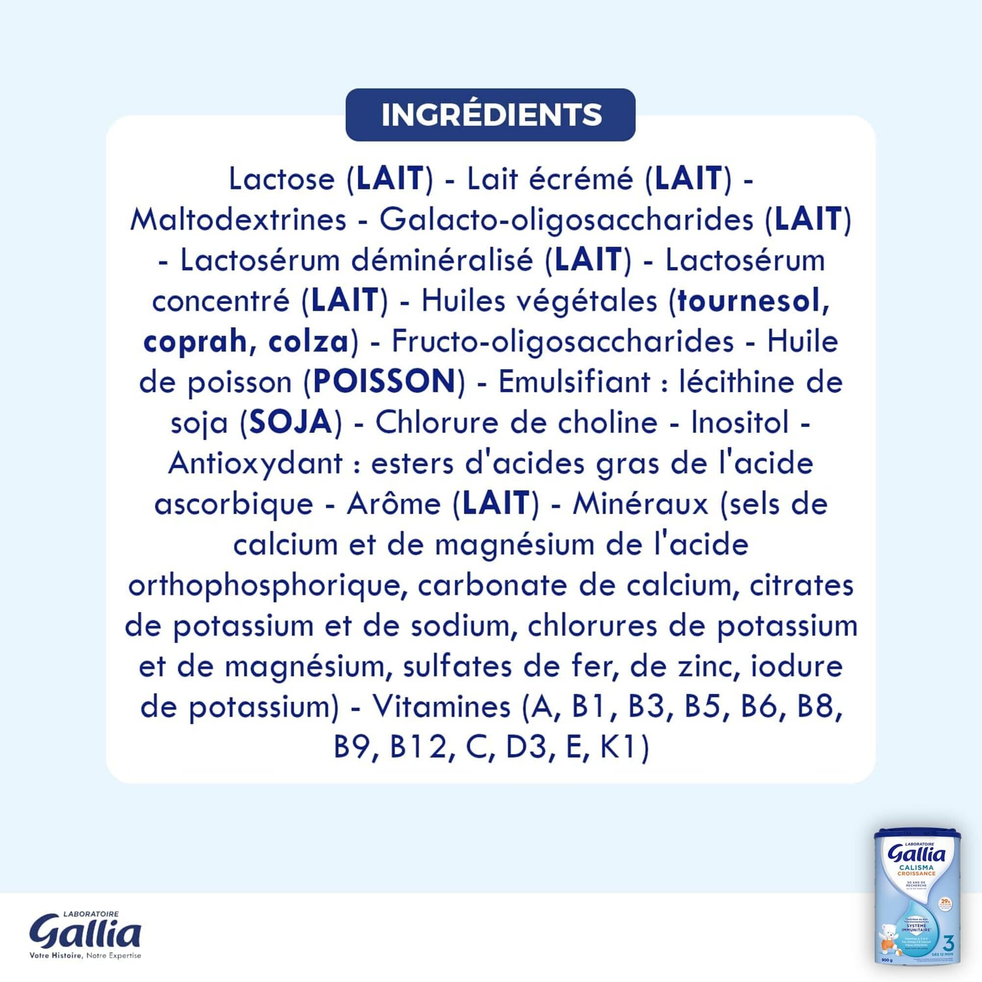 Gallia Calisma 3 Lait en Poudre Croissance 12 Mois 900g x3 au Fer