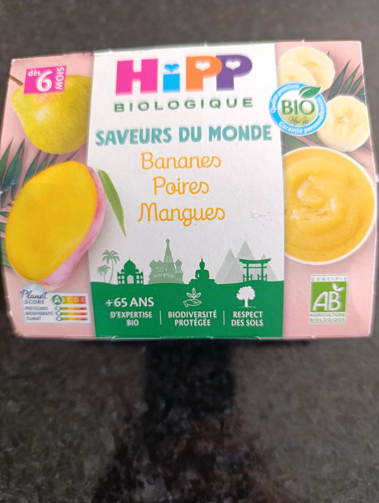 HiPP Fruits en coupelles Bananes Poires Mangues 4x100g bio