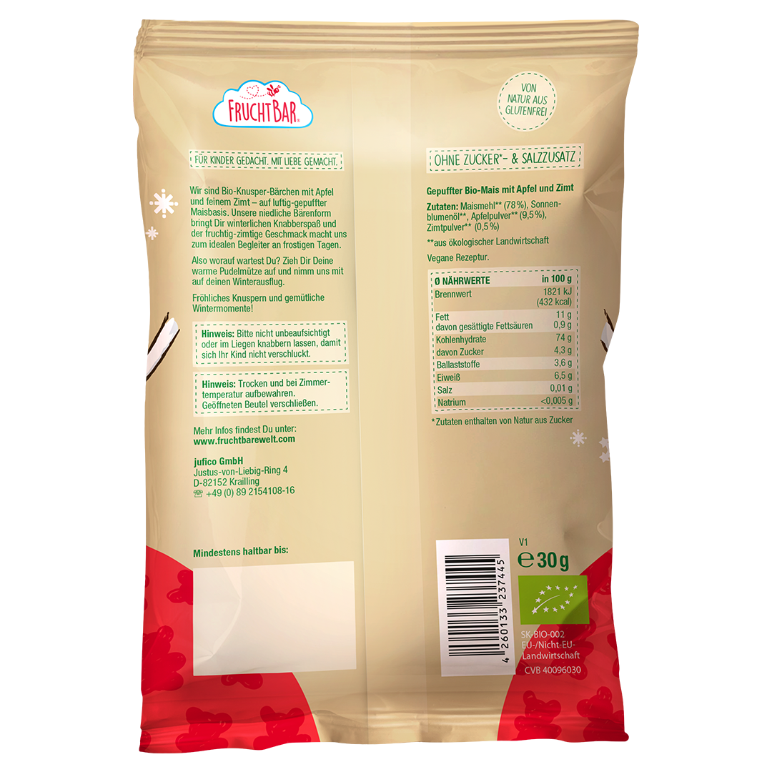 FruchtBar Bio Snacks Knusper Bärchen snack pomme banane
