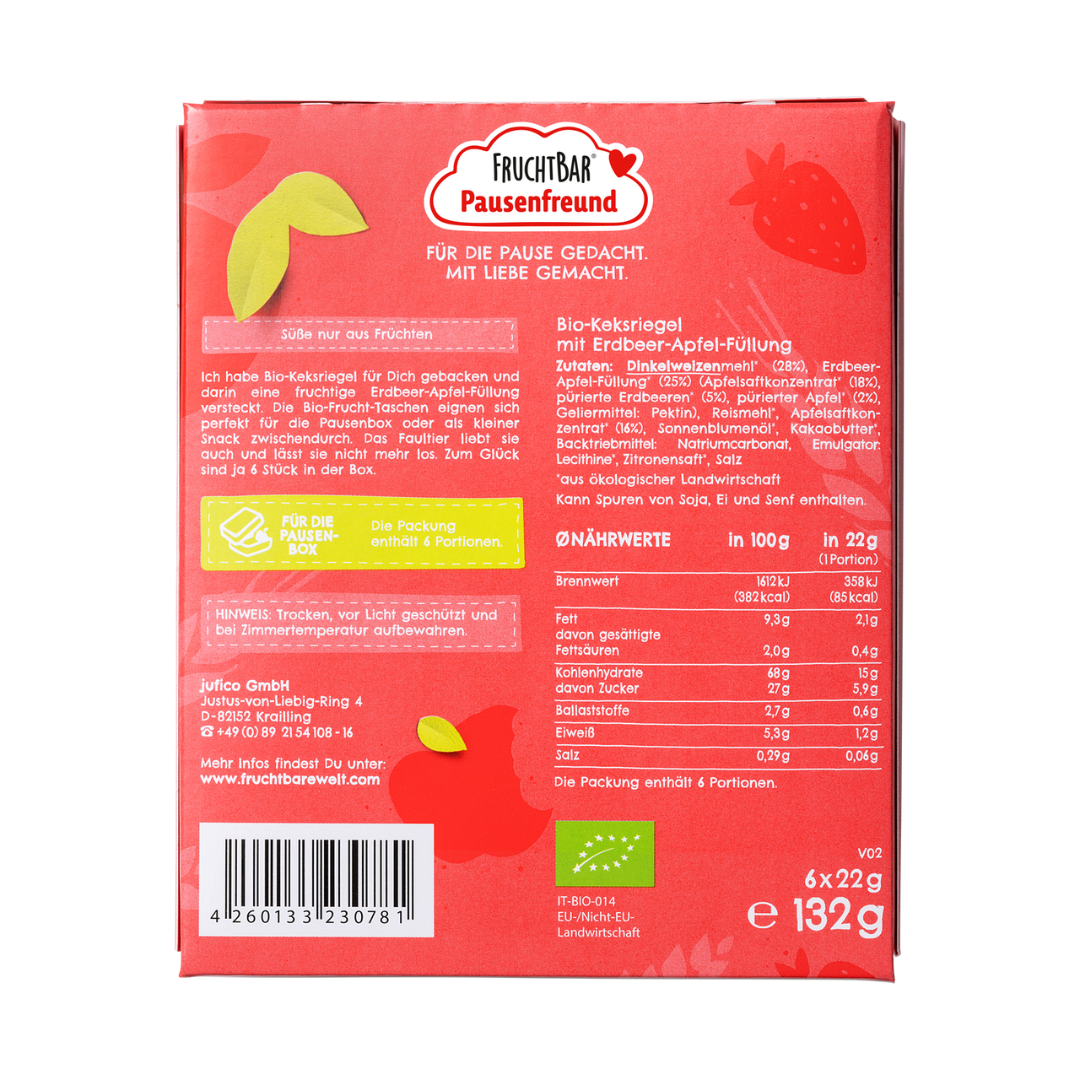 FruchtBar Bio Snacks poche épeautre fraise pomme 3 ans à l'unité