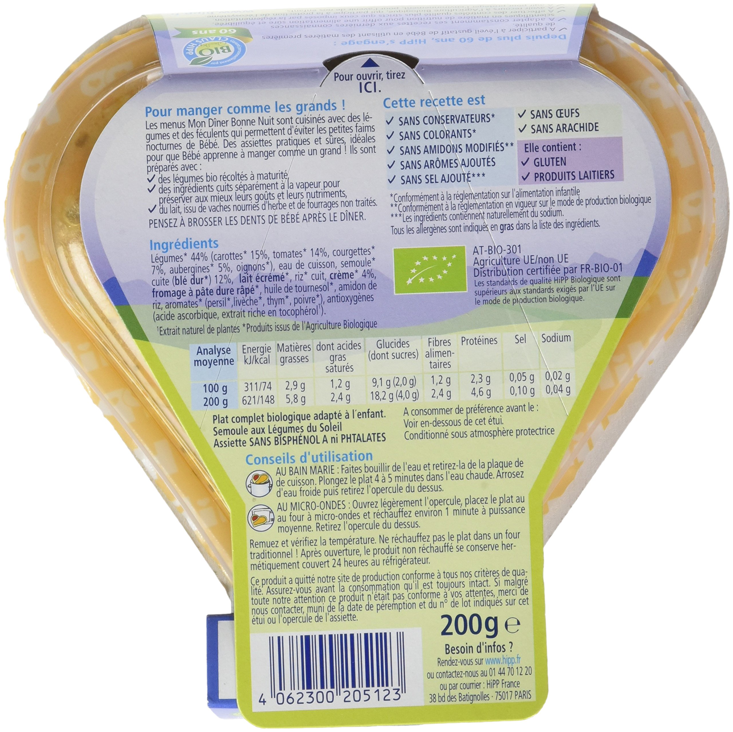 HiPP Menus du soir assiette semoule légumes du soleil 8 mois 7x200g