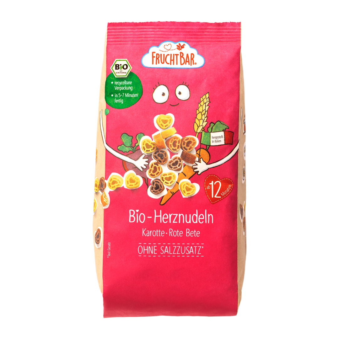 FruchtBar Bio Nudeln Herznudeln Carotte pâtes bio dès 12 mois