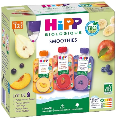 HiPP Smoothies gourde fruits 12 mois 32x120ml 3 parfums bio