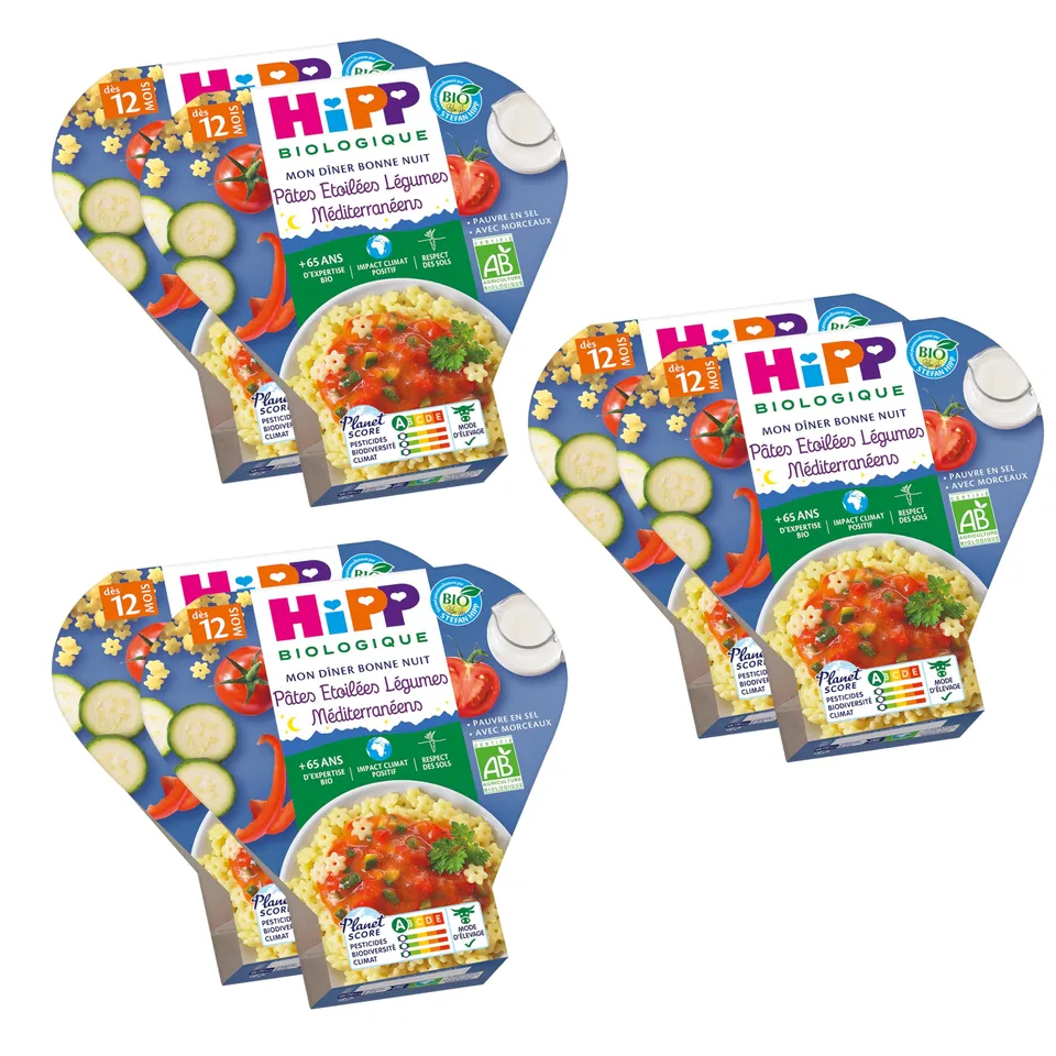 HiPP Menus du Midi Pâtes Étoilées plat bébé 12 mois 6x230g