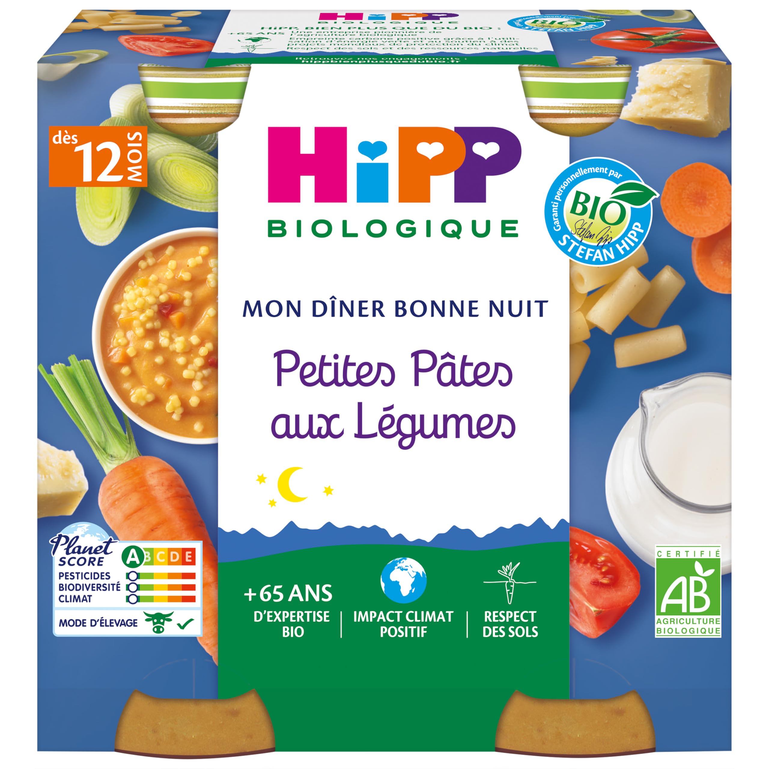 HiPP Bonne Nuit Petites Pâtes Légumes plat bébé bio 6 pots 12 mois