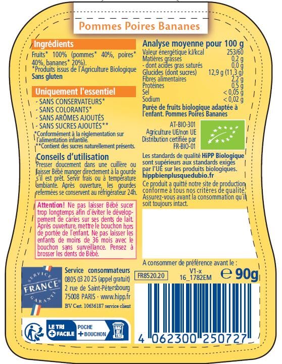 HiPP Fruits en gourdes pomme poire banane 6x90g bio