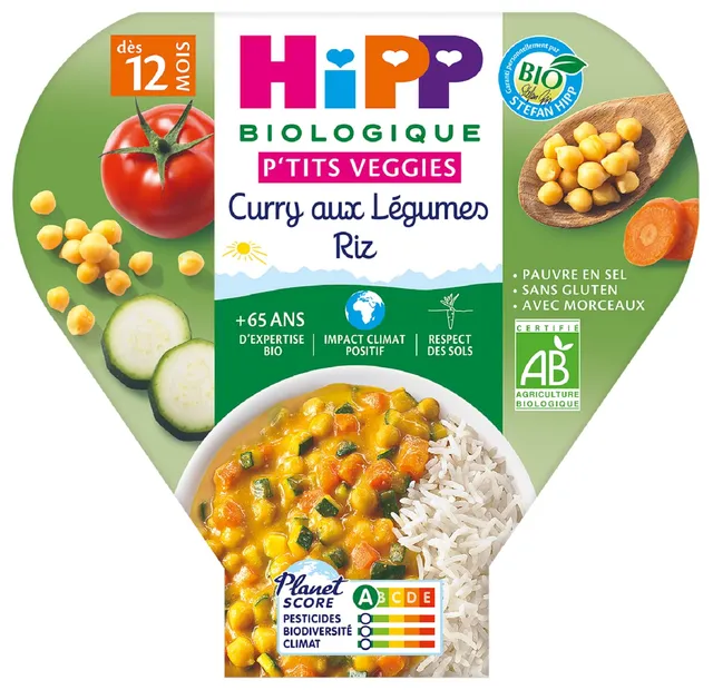 HiPP P'tits Veggies Curry Légumes Riz assiette 230g