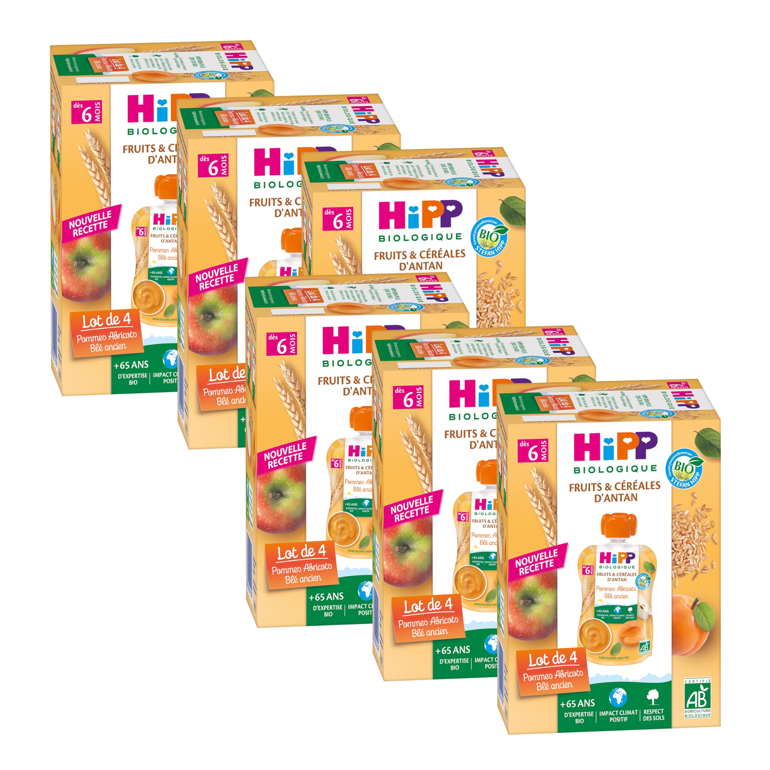 HiPP Fruits Pommes Abricots Blé ancien gourde bio 6 mois lot 24x90g