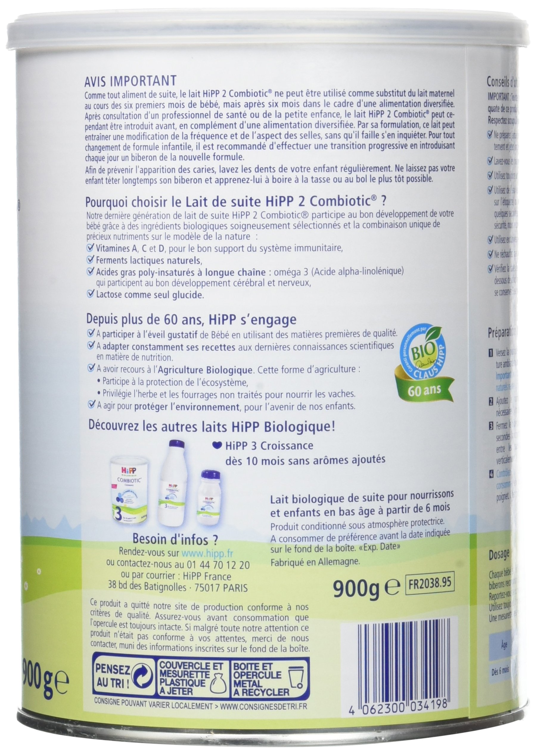 HiPP Biologique 2 Combiotic lait de suite dès 6 mois 6x900g bio