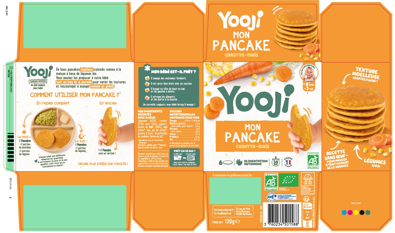 Yooji Pancakes pancake carotte petit pois bio 8 mois 6x120g