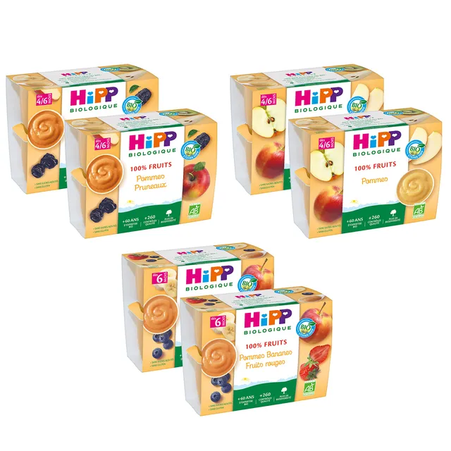 HiPP 100% Fruits Coupelles Pomme 3 Variétés 24x100g