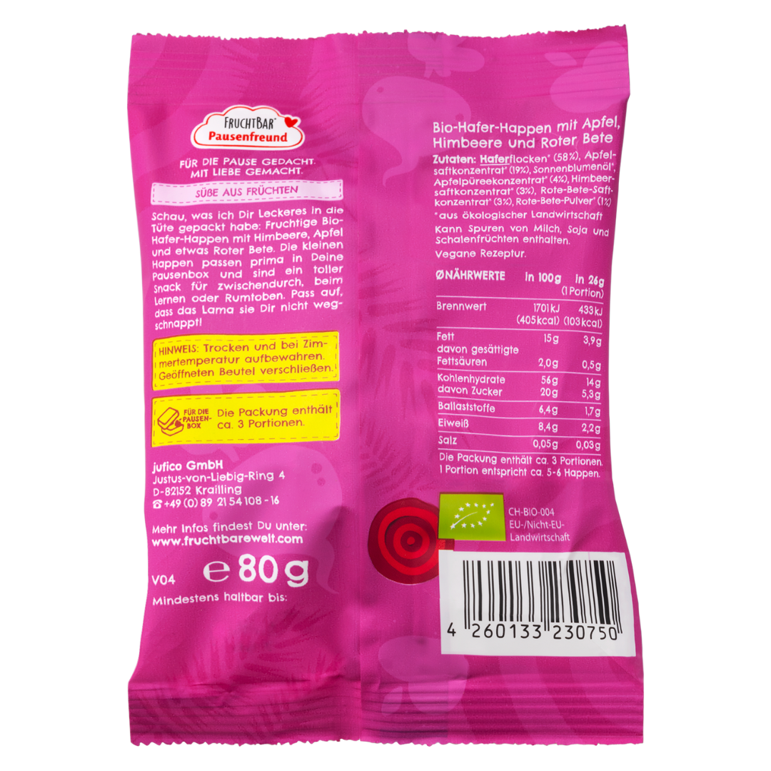 FruchtBar Bio Riegel Hafer Happen barre céréales framboise 1 pièce