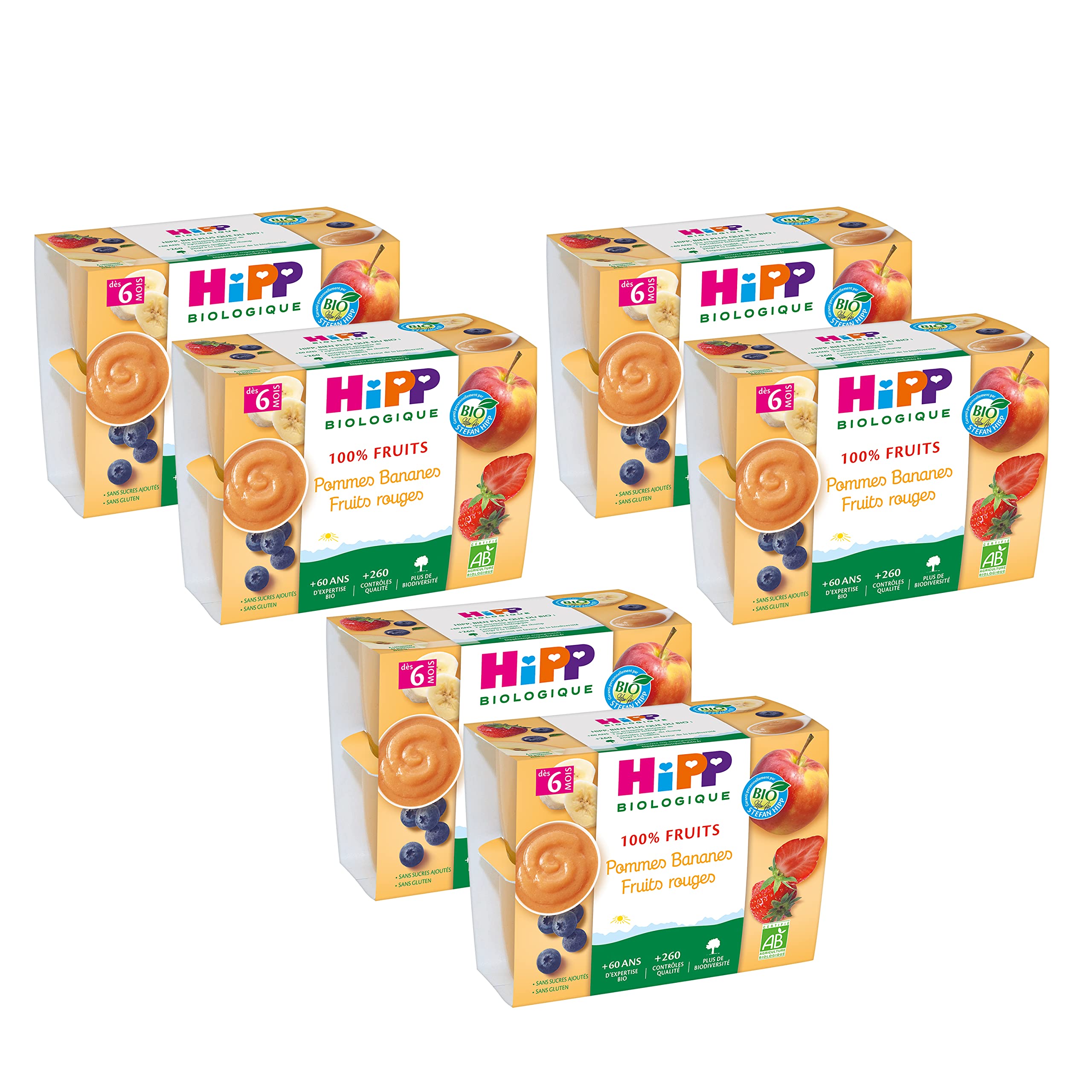 HiPP Fruits Pommes Compote Bébé 6x4x100g Bio Sans Sucres