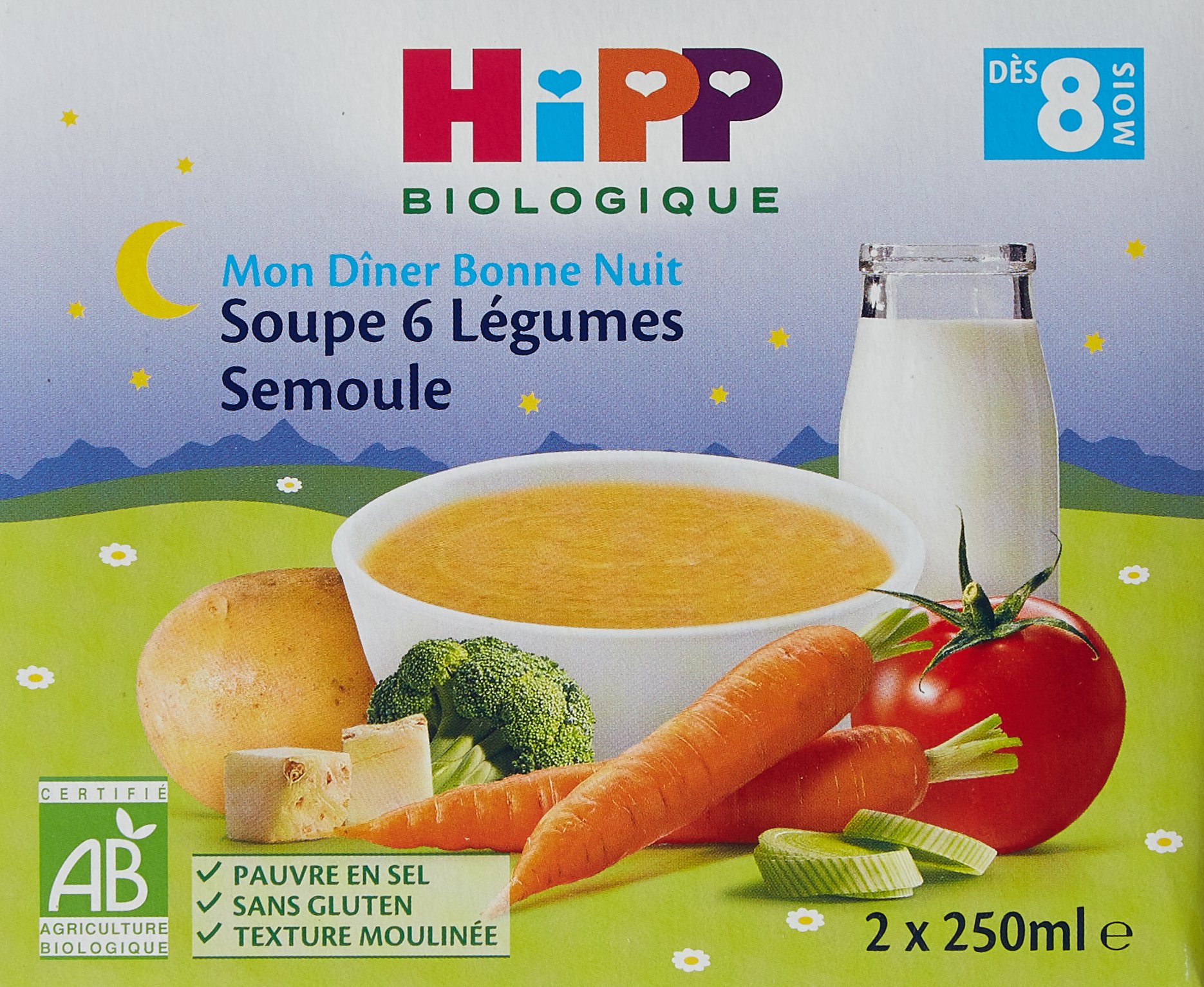 HiPP Menus du soir assiette semoule légumes du soleil 8 mois 7x200g