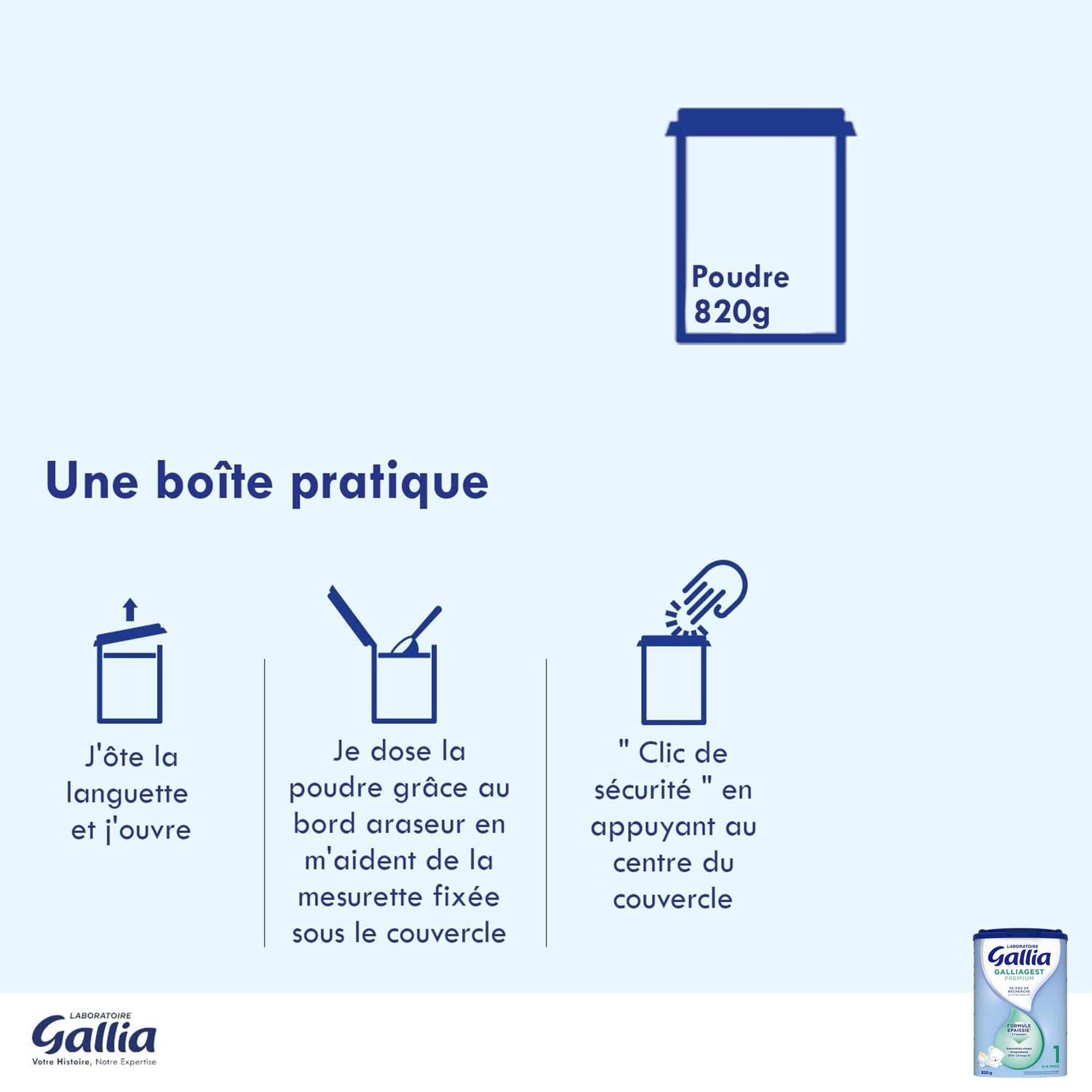 Gallia Galliagest Premium 1 lait poudre 0-6 mois 3x820g épaissi