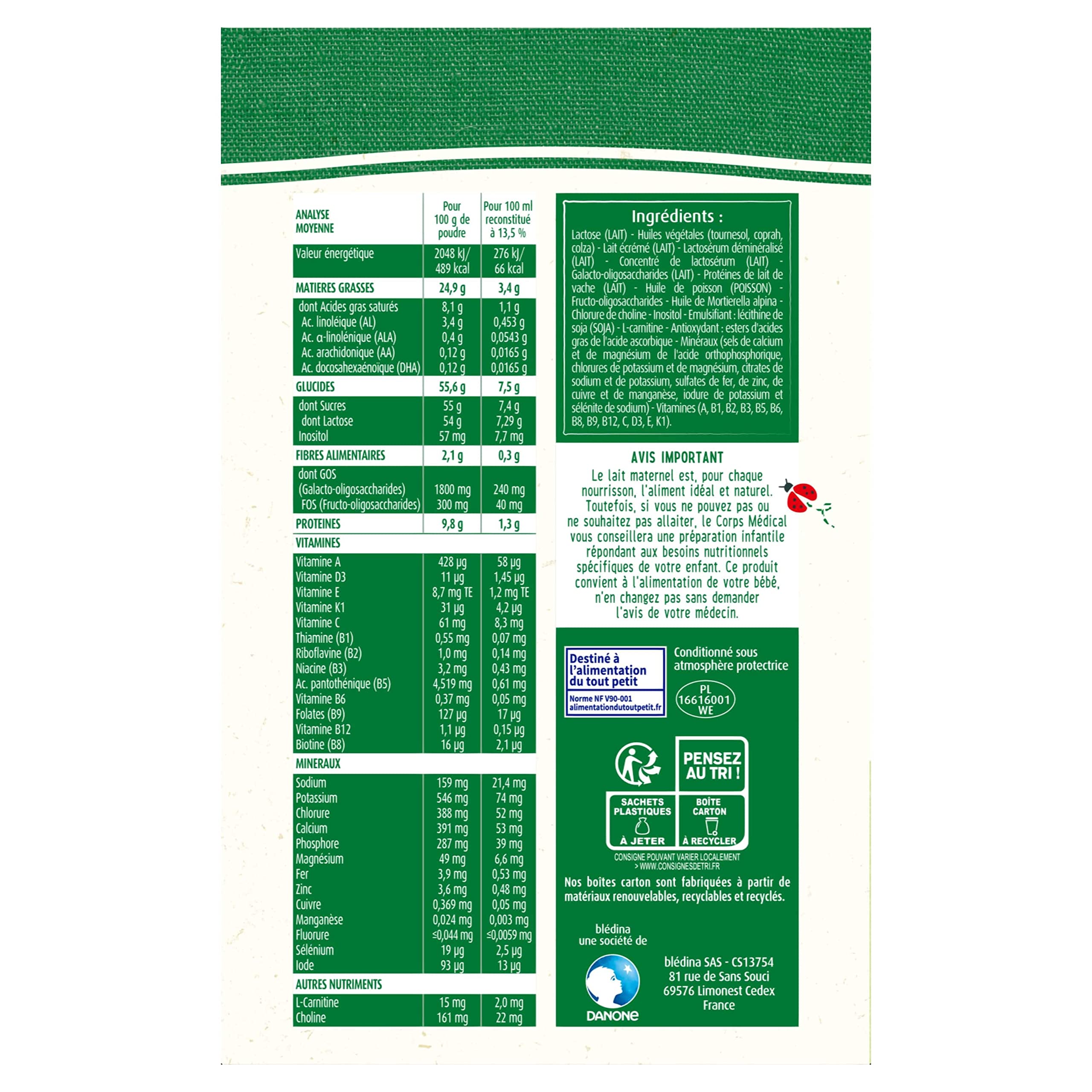 Gallia Blédilait 1 lait poudre bébé 0-6 mois 3x1,2kg
