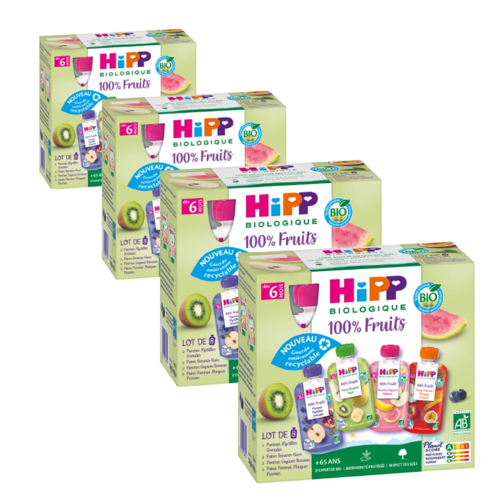HiPP Fruits gourdes bio 4 mois 32x90g pommes fraises