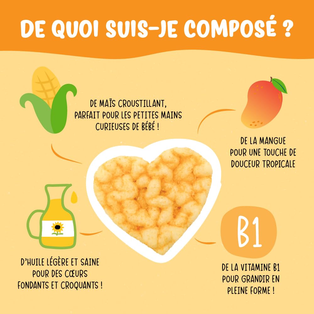 France Bébé Petit coeur maïs biscuit bébé 8x30g mangue