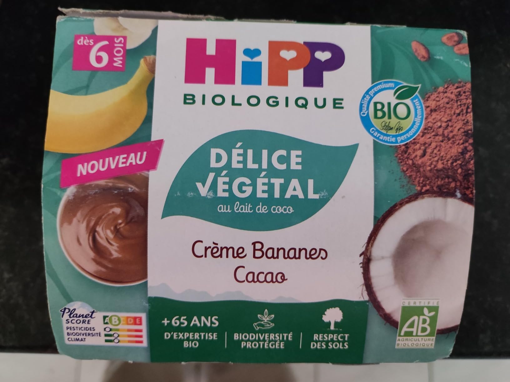 HiPP Fruits en coupelles banane cacao coco dessert 4x100g