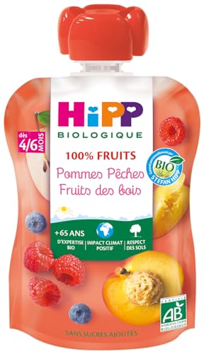 HiPP Fruits en gourdes pomme pêche fruits des bois 6x90g bio
