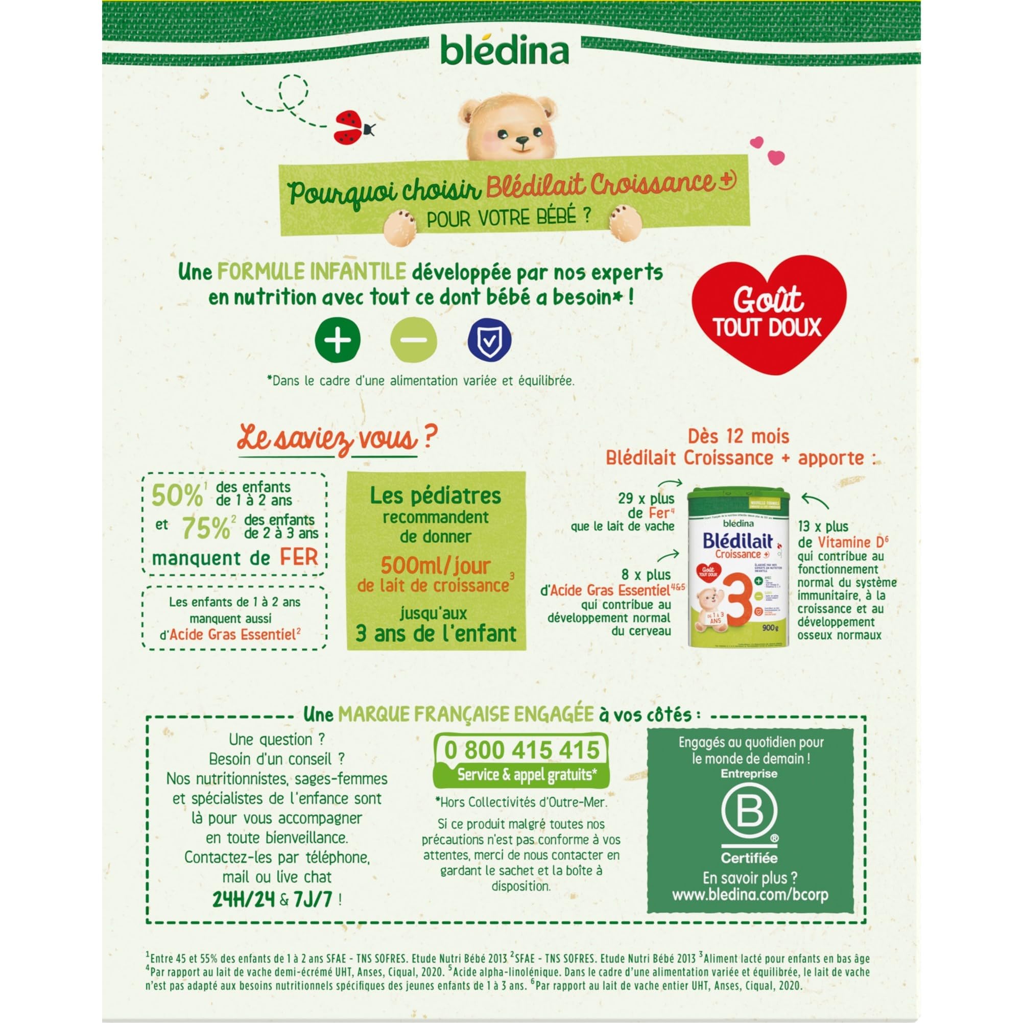 Blédina Blédilait Croissance lait poudre dès 12 mois 3x1,2kg fer
