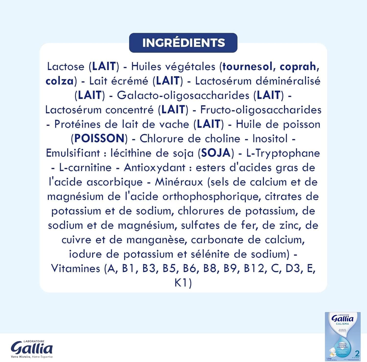 Gallia Calisma 2 lait poudre 6-12 mois 3x1,2kg vitamines