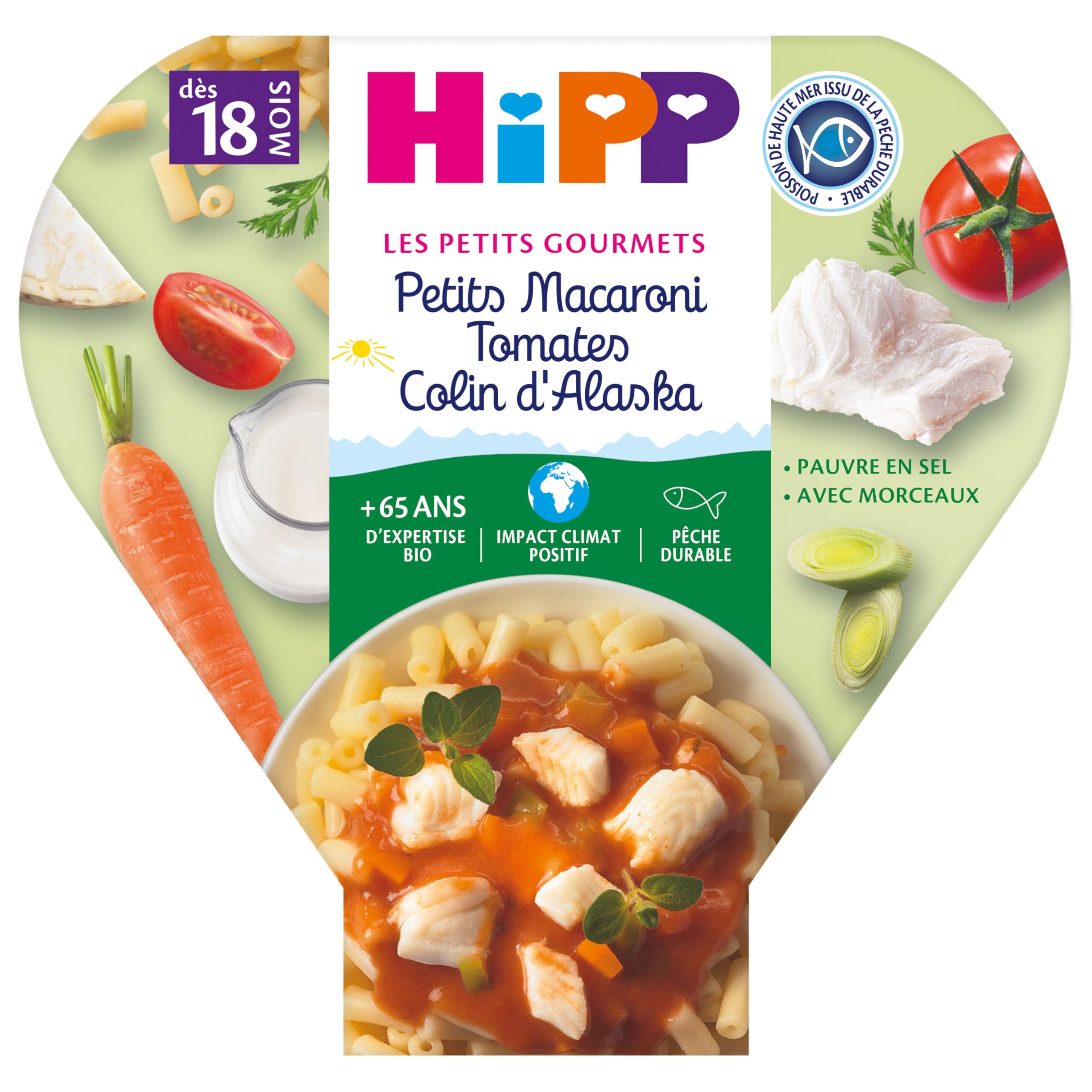 HiPP Petits Gourmets Macaroni Tomate Colin Plat 6x260g 18 mois