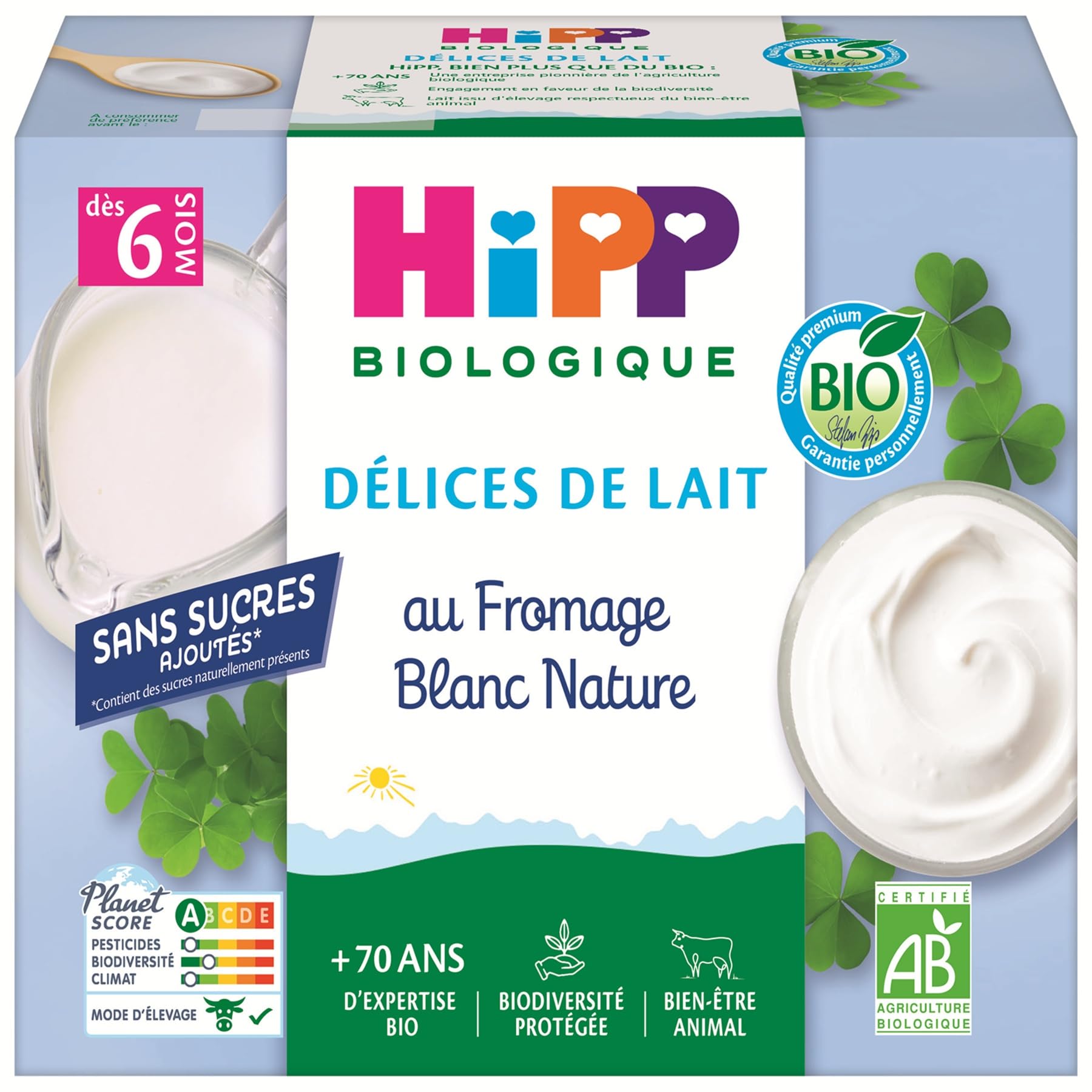 HiPP Délices de Lait Fromage Blanc dessert bébé 6x4x100g