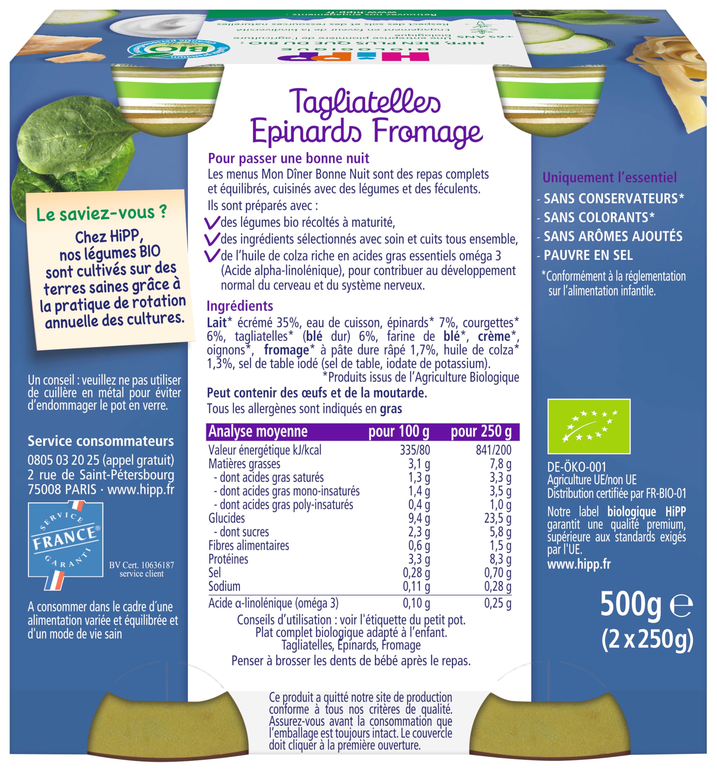 HiPP Mon Dîner Bonne Nuit Tagliatelles Épinards 12x250g